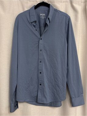 Rhone Commuter Herringbone Button Down Shirt Men Medium Blue Long Sleeve Stretch